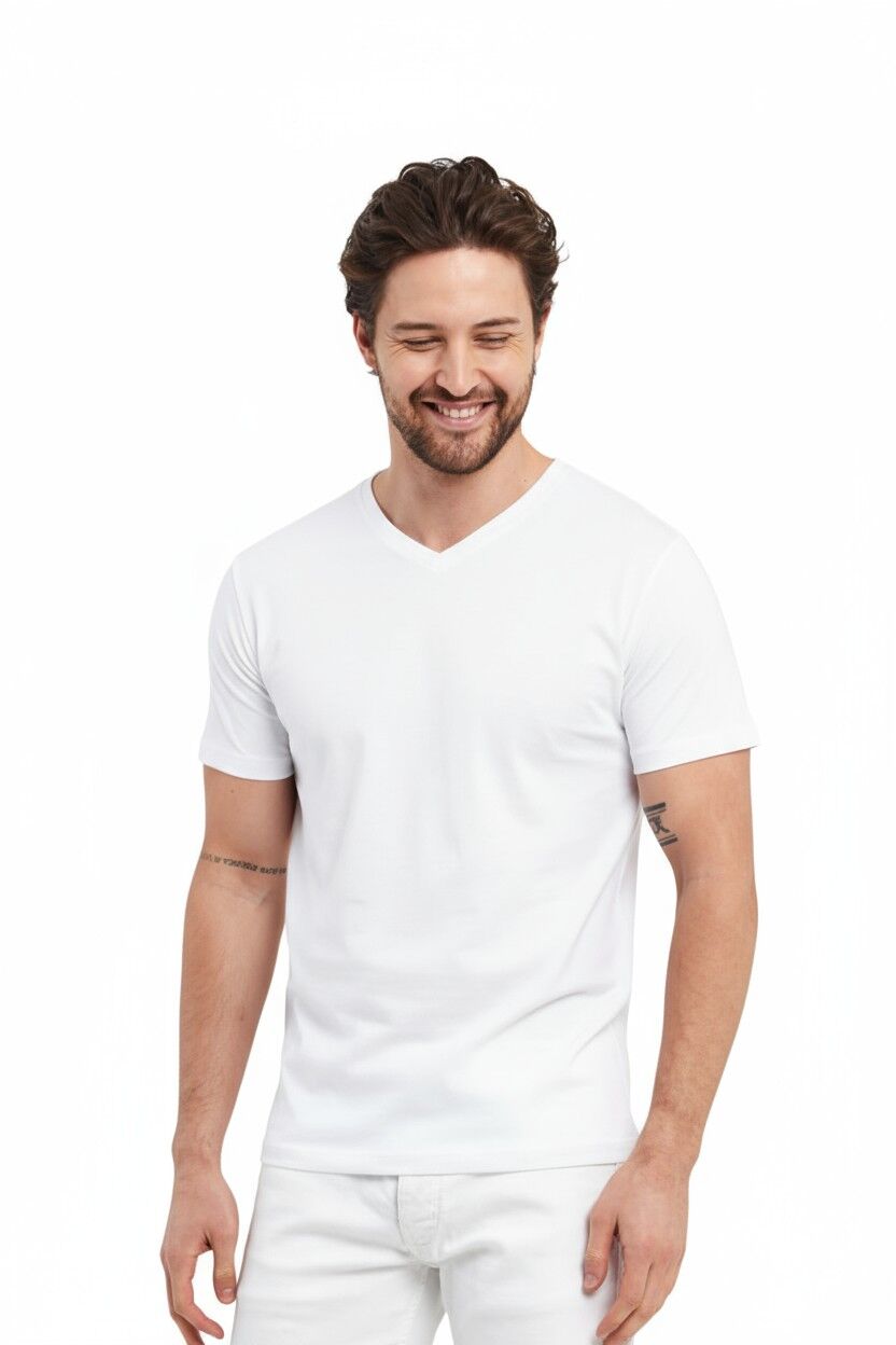 Beyaz V Yaka Tişört