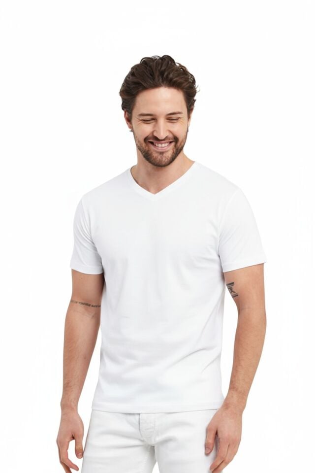 Beyaz V Yaka Tişört