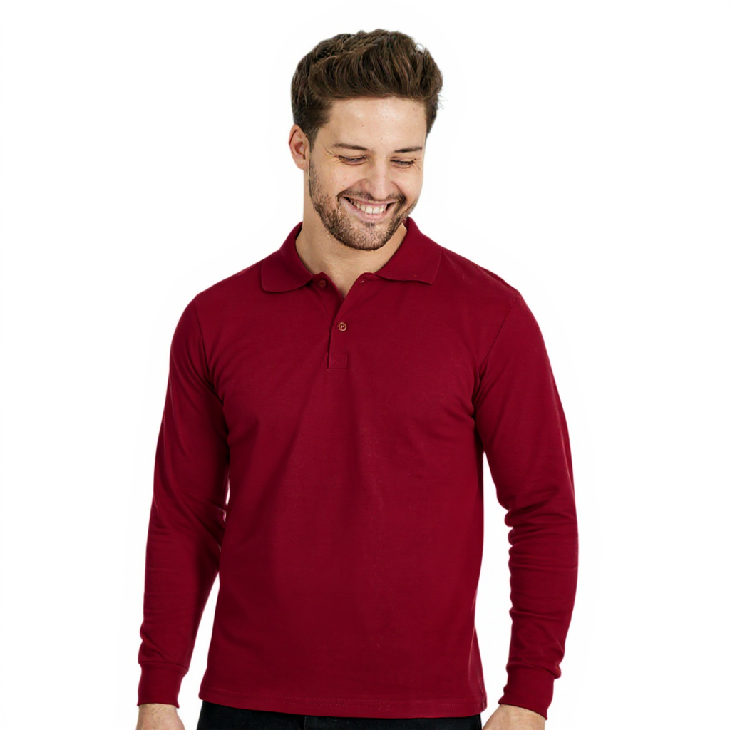 Bordo Polo Yaka Uzun Kol Sweatshirt