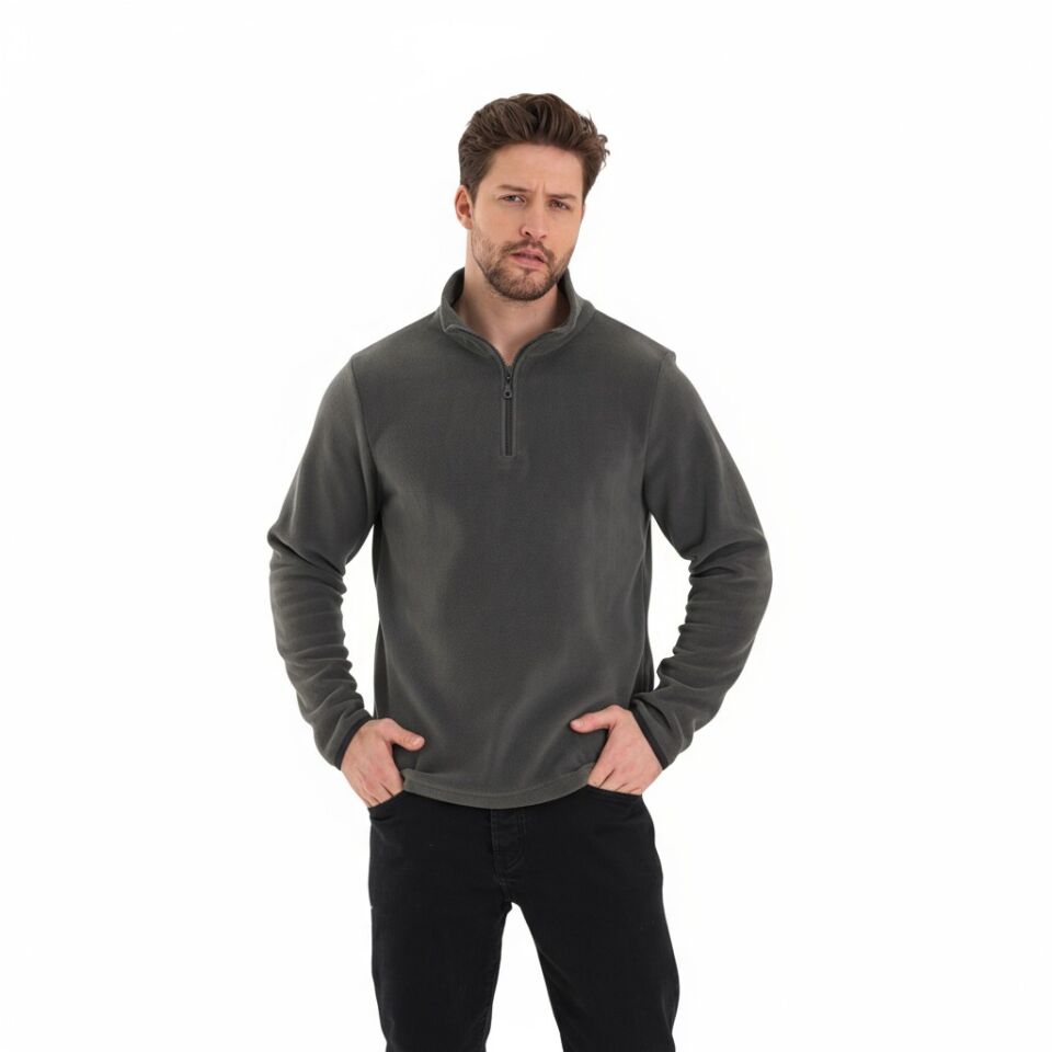 Füme Yarım Fermuarlı Polar Sweatshirt