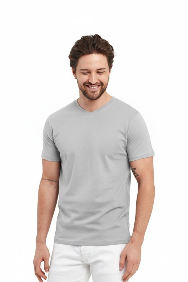 Gri V Yaka  Tişört