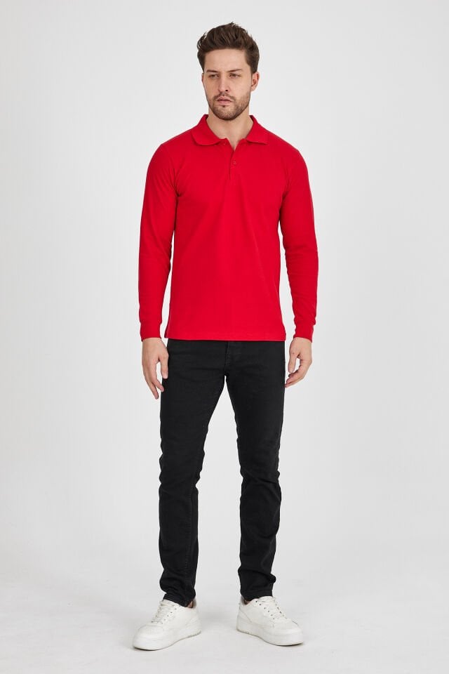 Kırmızı Polo Uzun Kol Sweatshirt