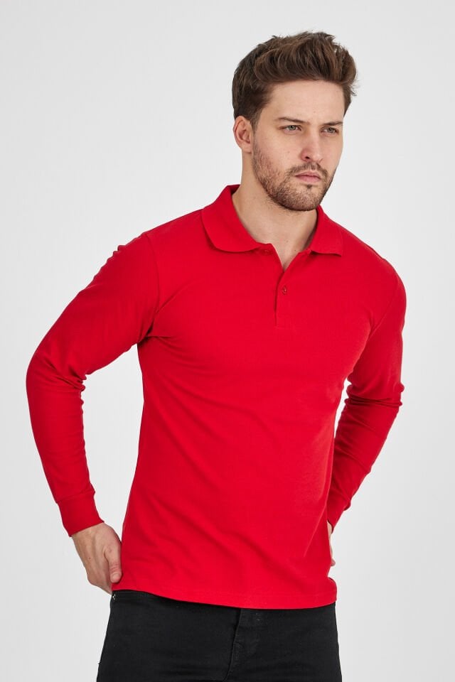 Kırmızı Polo Uzun Kol Sweatshirt