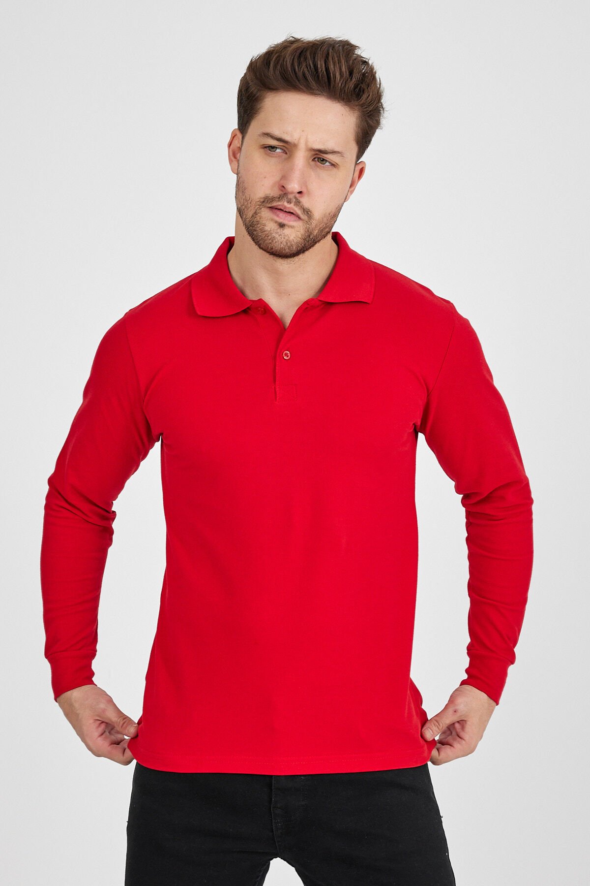 Kırmızı Polo Uzun Kol Sweatshirt