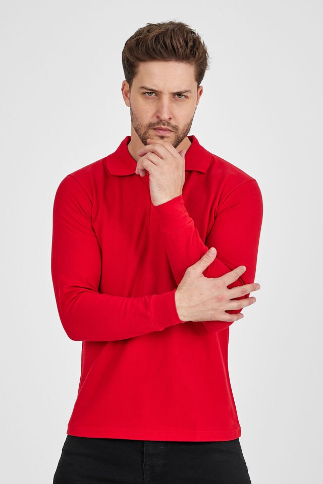 Kırmızı Polo Uzun Kol Sweatshirt