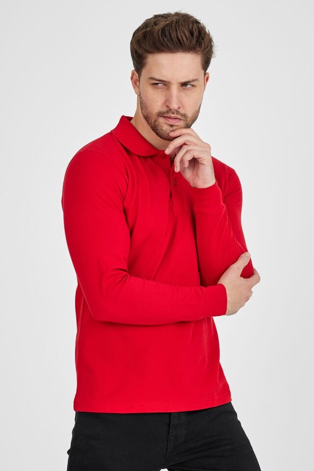 Kırmızı Polo Uzun Kol Sweatshirt