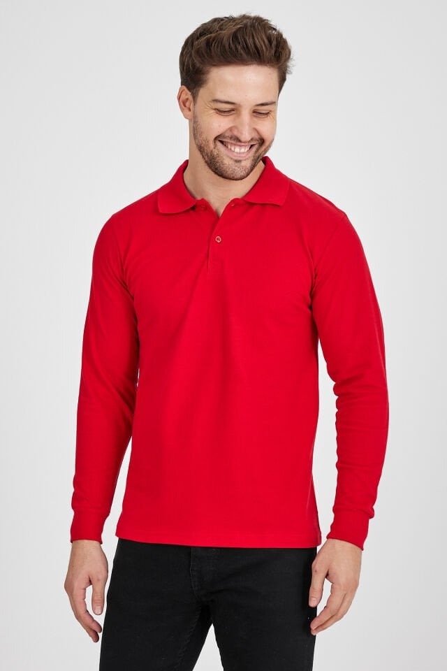 Kırmızı Polo Uzun Kol Sweatshirt