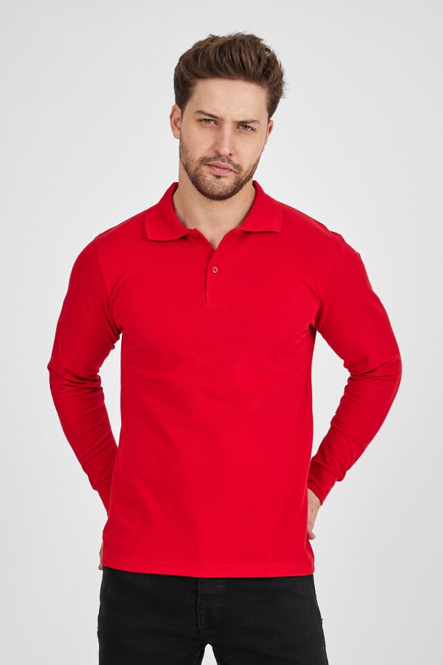 Kırmızı Polo Uzun Kol Sweatshirt