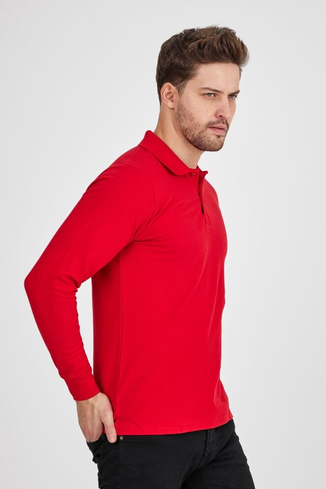 Kırmızı Polo Uzun Kol Sweatshirt