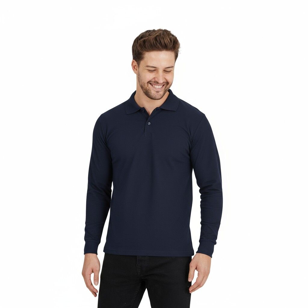 Lacivert Polo Yaka Uzun Kol Sweatshirt