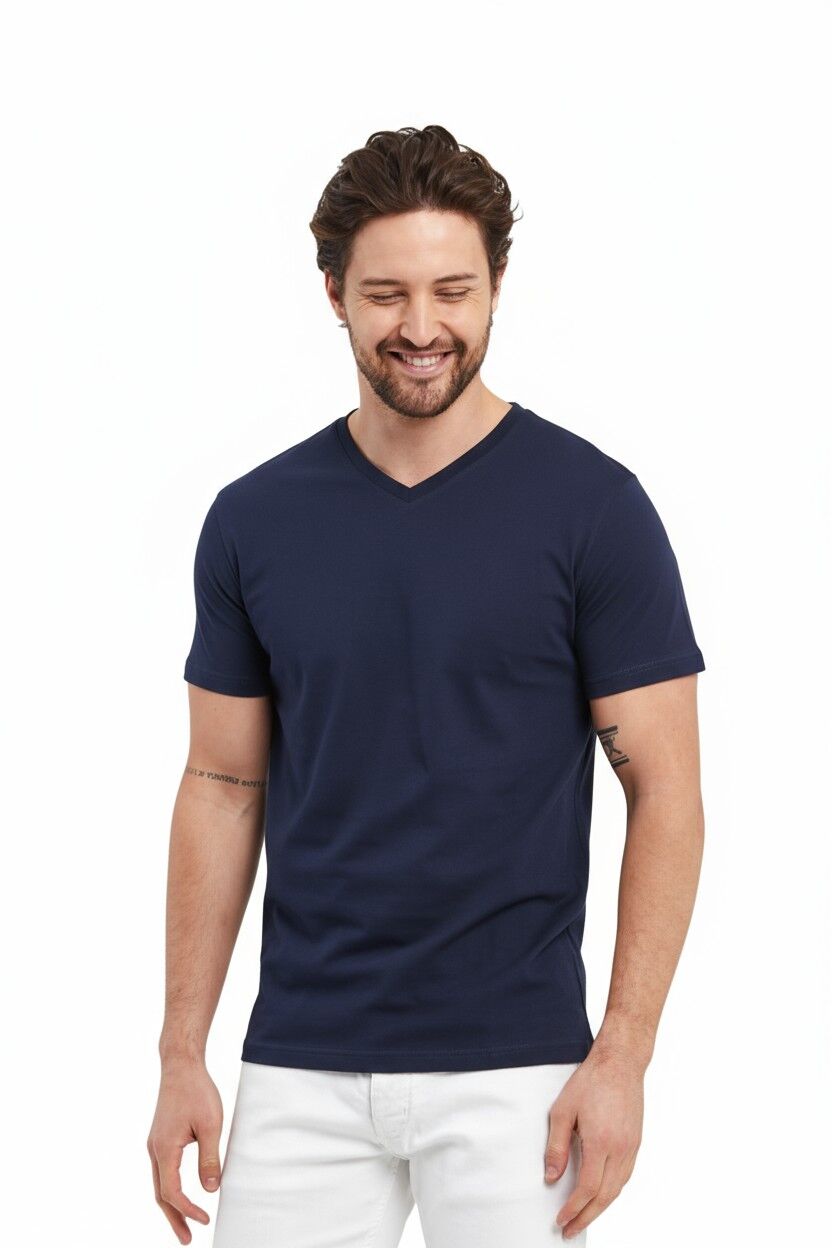 Lacivert V Yaka  Tişört