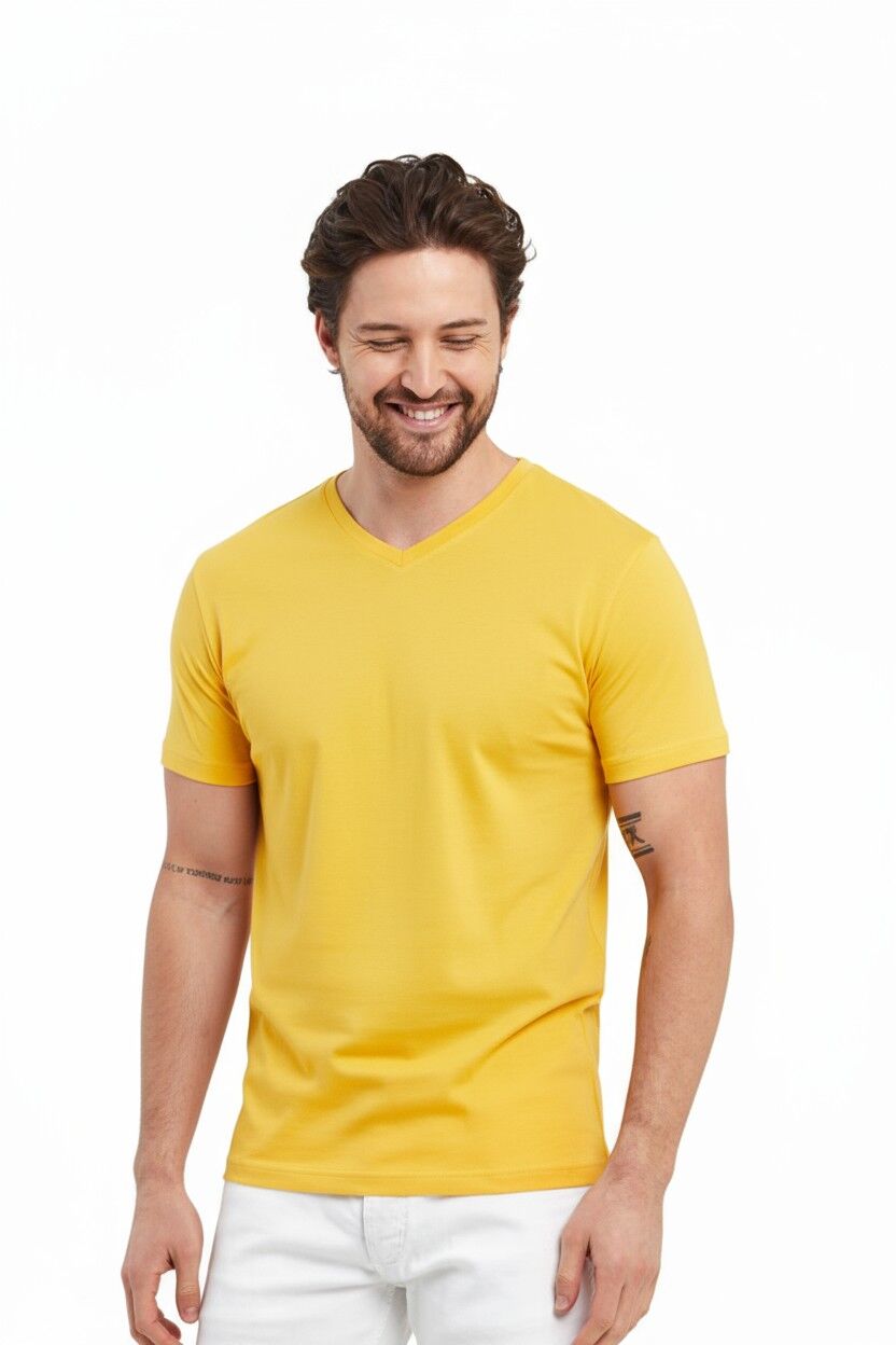 Sarı V Yaka  Tişört