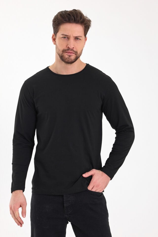 Siyah 0 Yaka Uzun Kol Sweatshirt