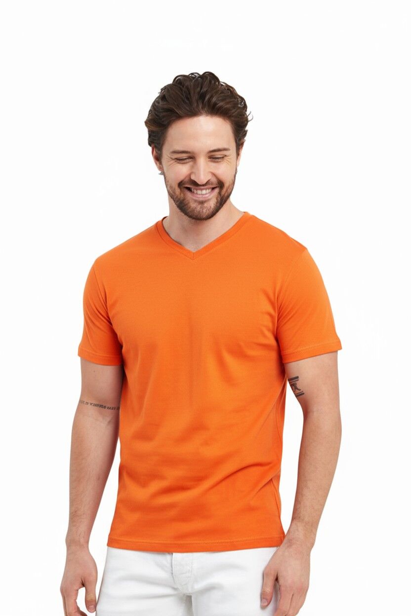 Turuncu V Yaka  Tişört