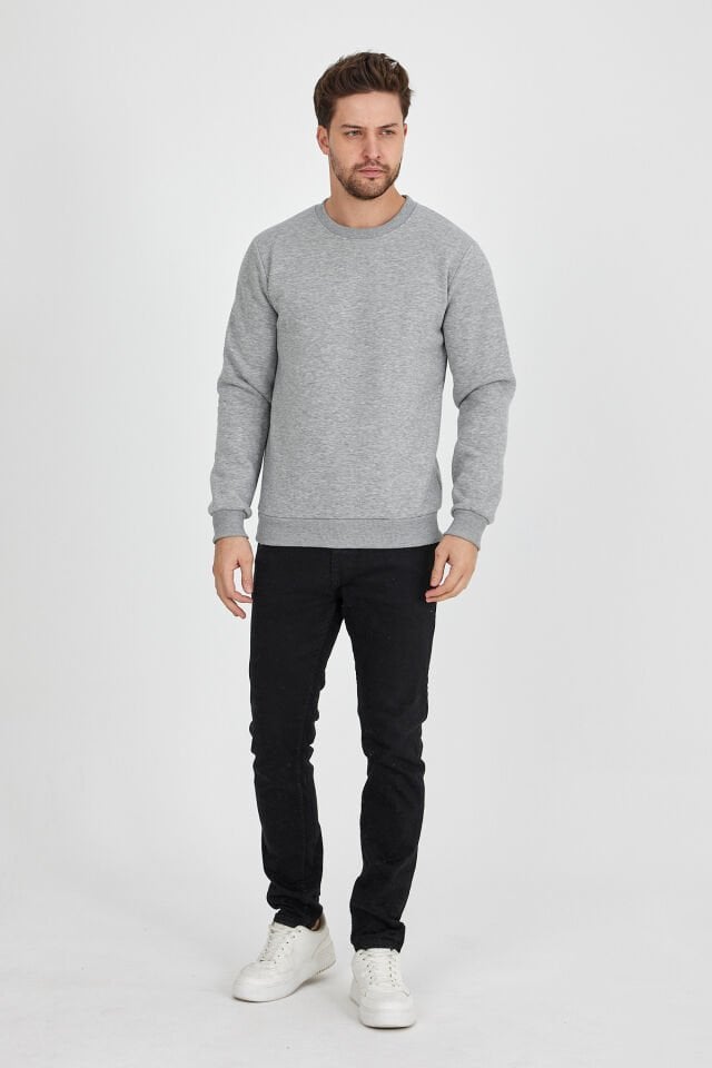 2 İplik Gri 0 Yaka Sweatshirt