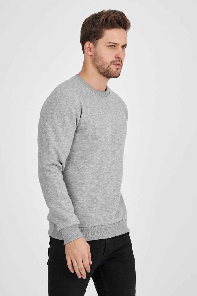 2 İplik Gri 0 Yaka Sweatshirt