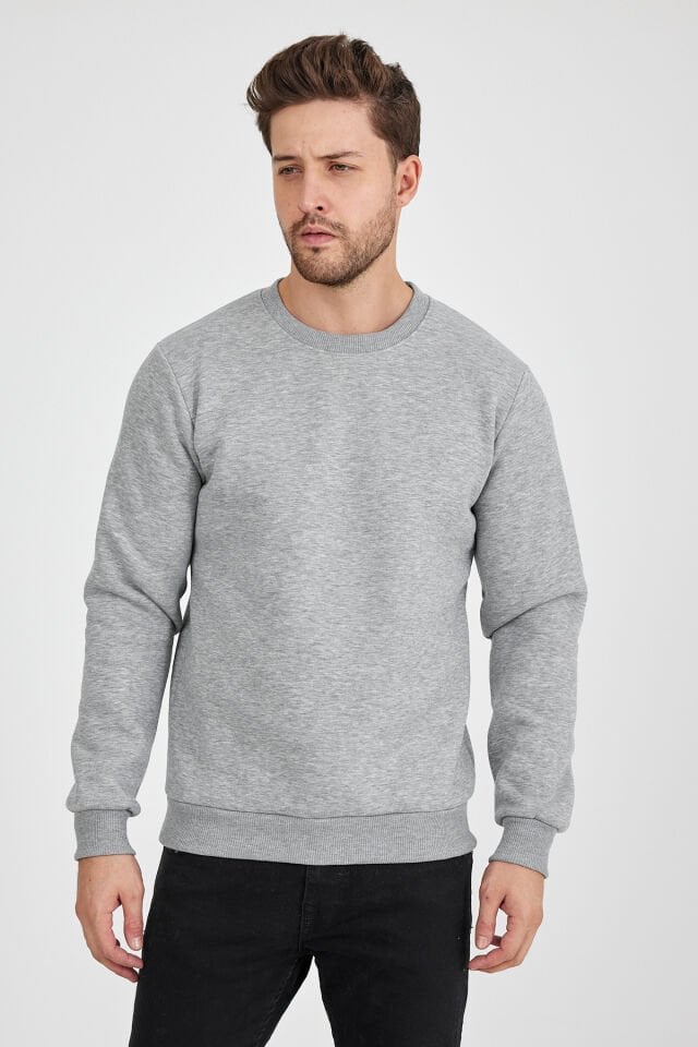 2 İplik Gri 0 Yaka Sweatshirt