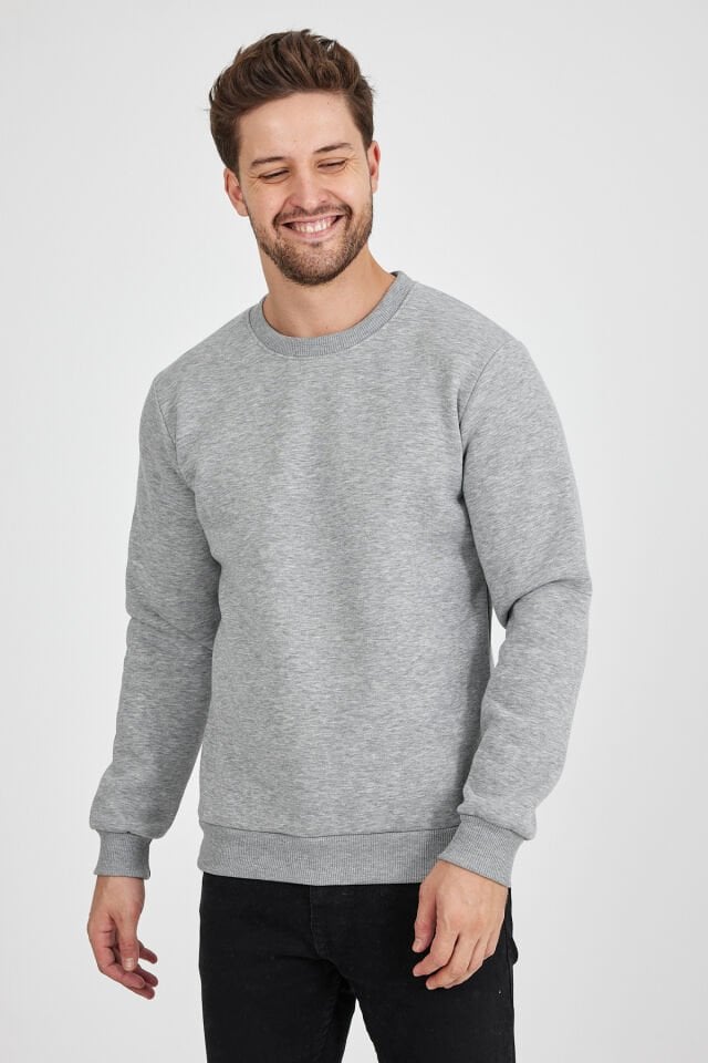 2 İplik Gri 0 Yaka Sweatshirt