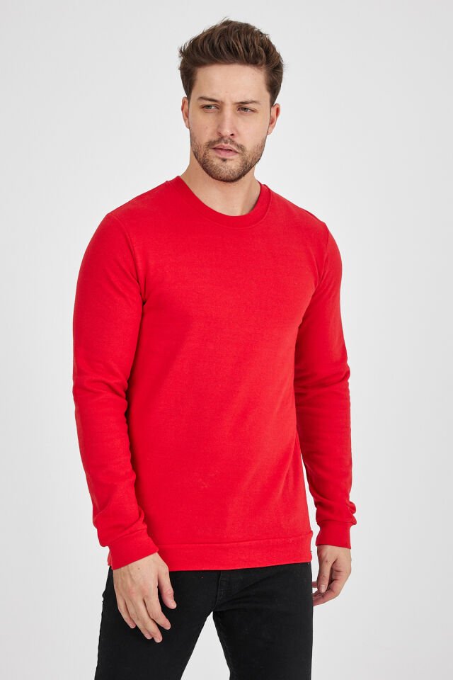 2 İplik Kırmızı 0 Yaka Sweatshirt