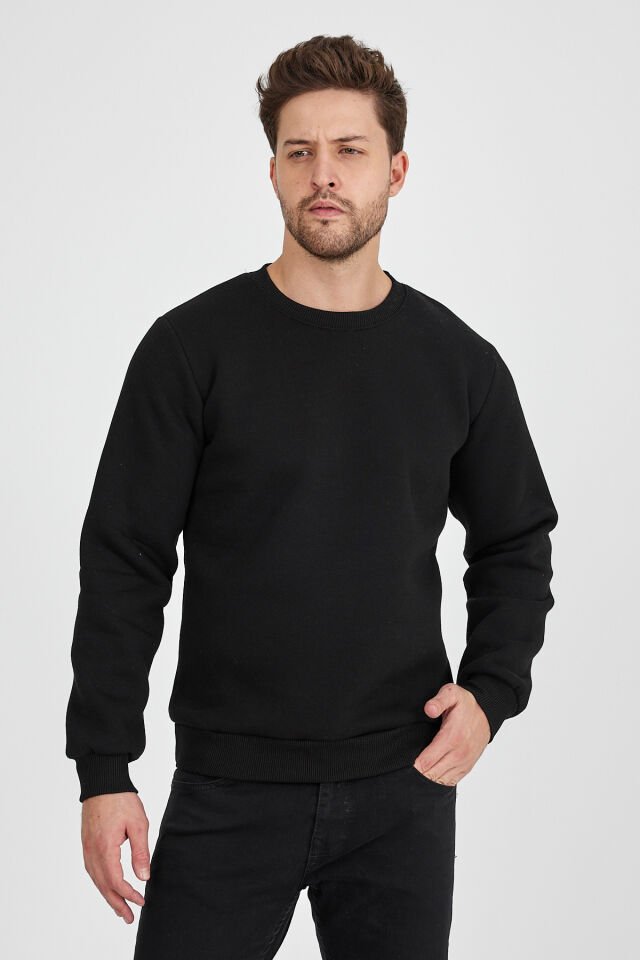 2 İplik Siyah 0 Yaka Sweatshirt