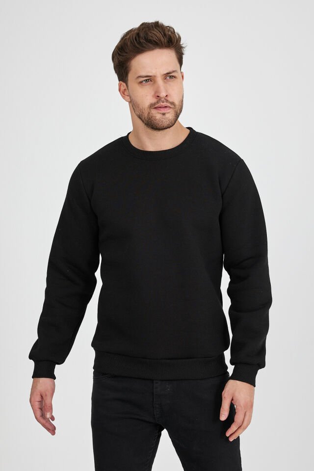 2 İplik Siyah 0 Yaka Sweatshirt