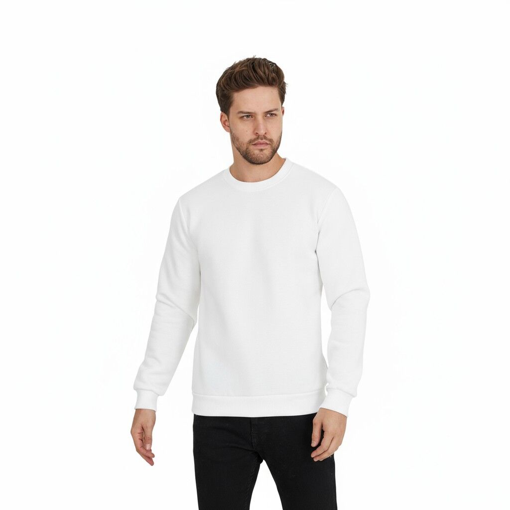 3 İplik Beyaz 0 Yaka Sweatshirt
