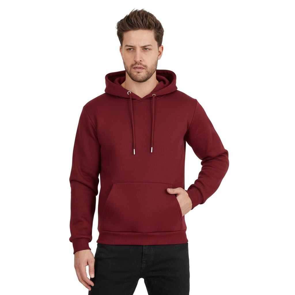 3 İplik Bordo Kapşonlu Sweatshirt