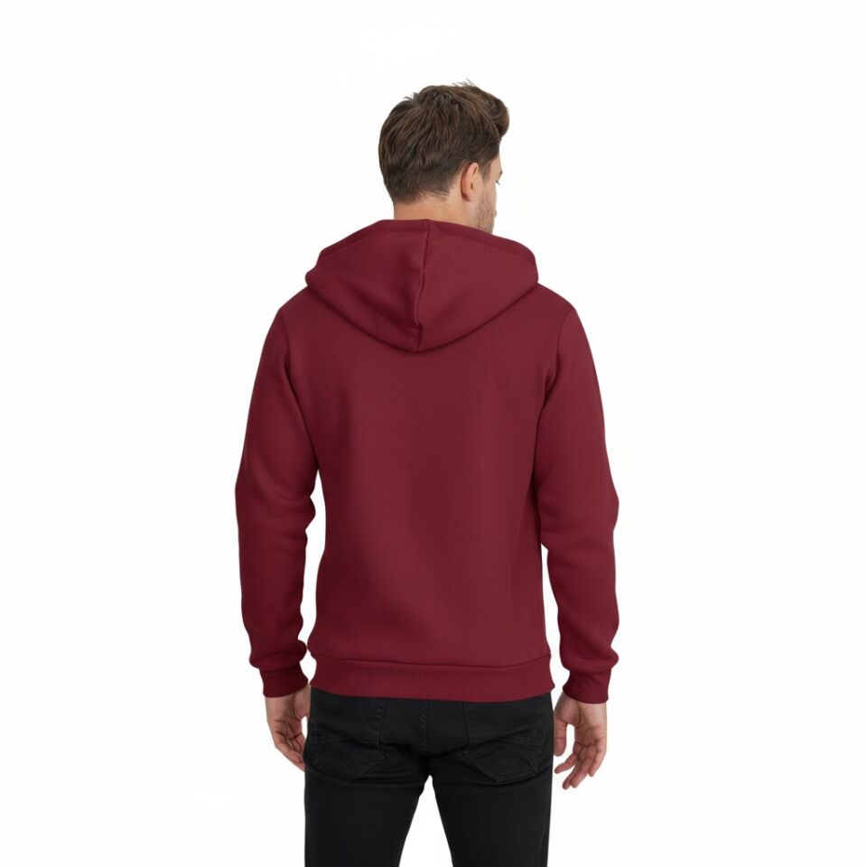 3 İplik Bordo Kapşonlu Sweatshirt
