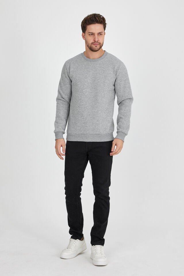 3 İplik Gri 0 Yaka Sweatshirt