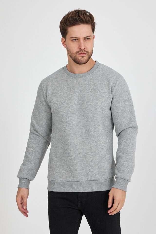3 İplik Gri 0 Yaka Sweatshirt