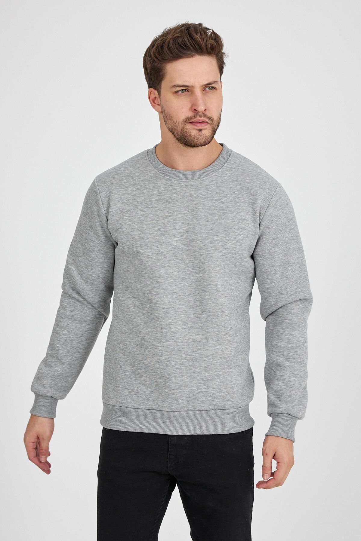 3 İplik Gri 0 Yaka Sweatshirt