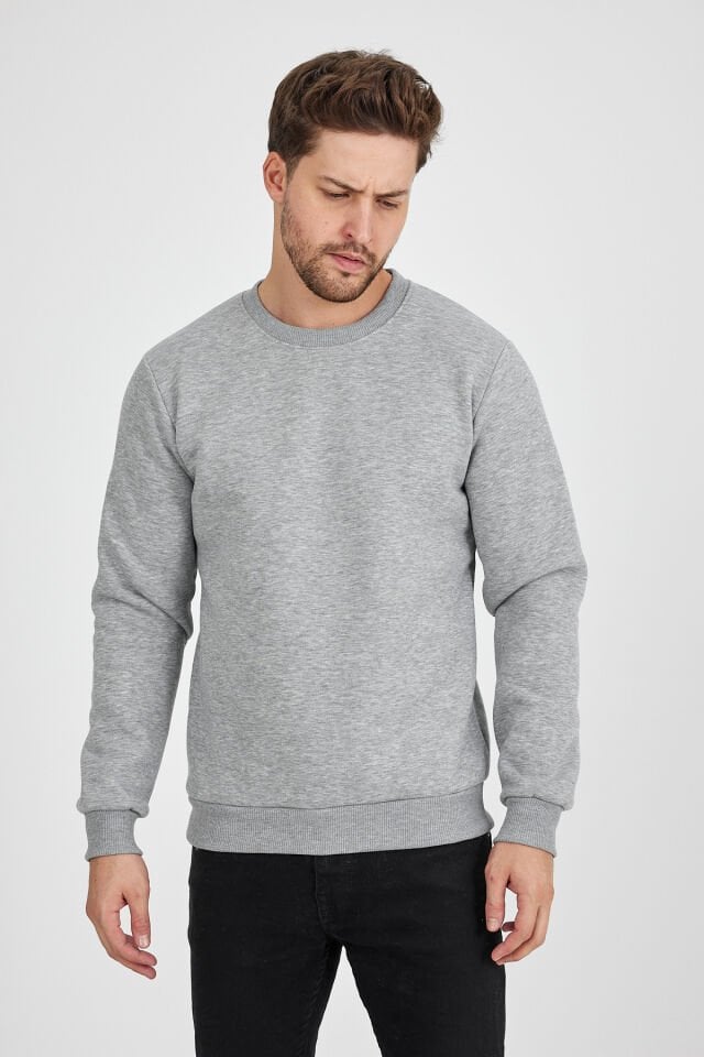 3 İplik Gri 0 Yaka Sweatshirt