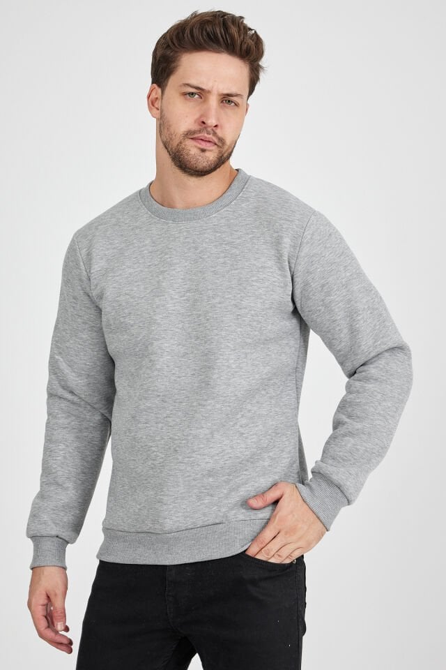 3 İplik Gri 0 Yaka Sweatshirt