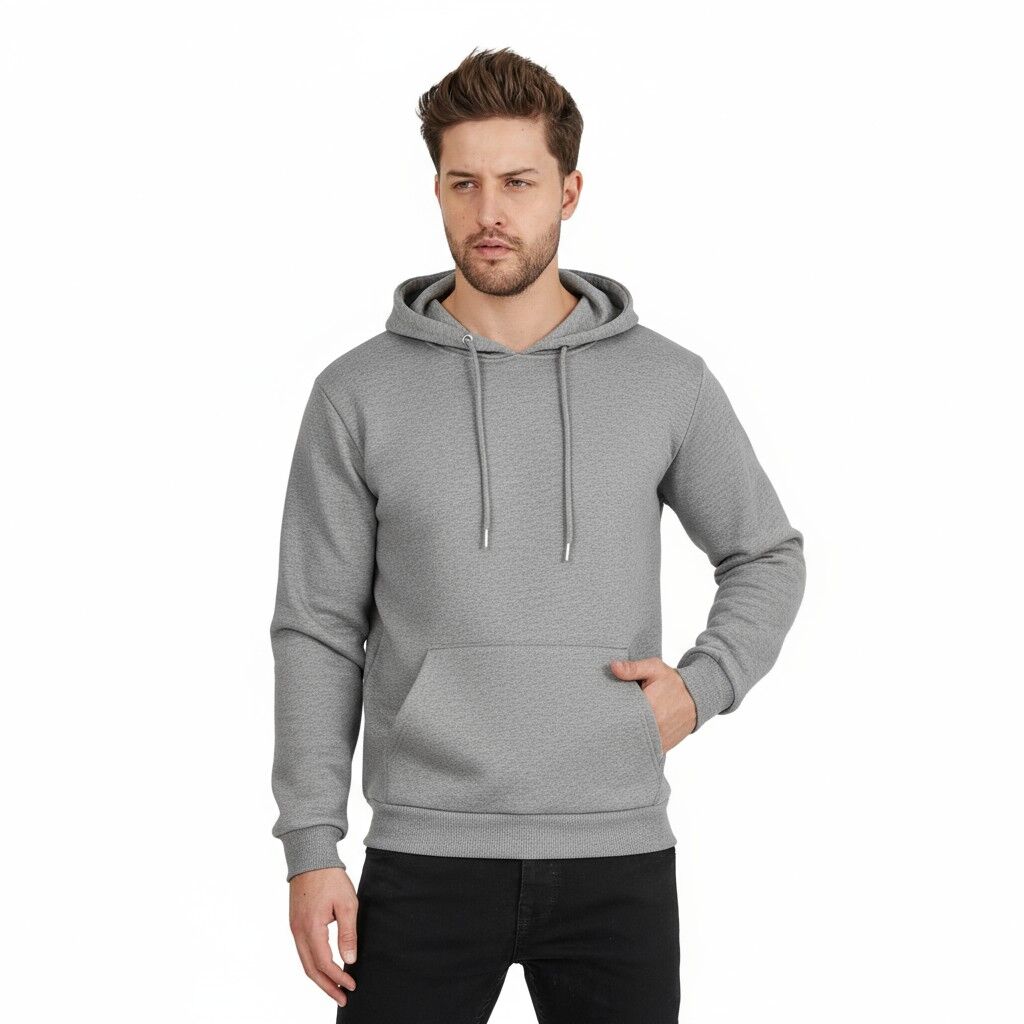 3 İplik Gri Kapşonlu Sweatshirt