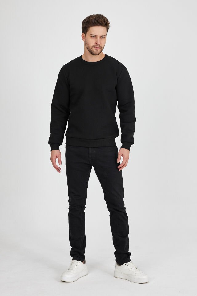 3 İplik Siyah 0 Yaka Sweatshirt