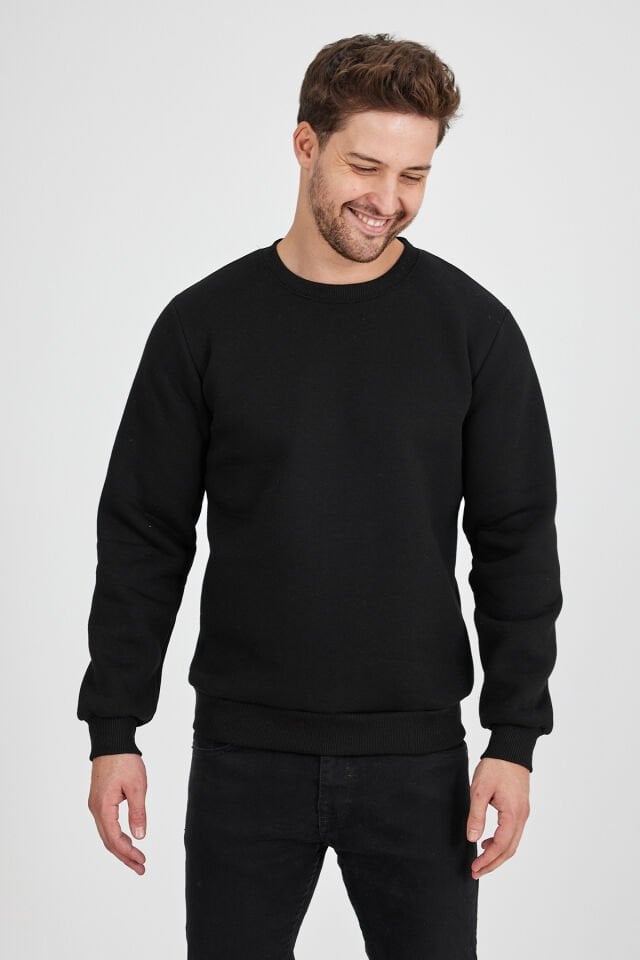 3 İplik Siyah 0 Yaka Sweatshirt