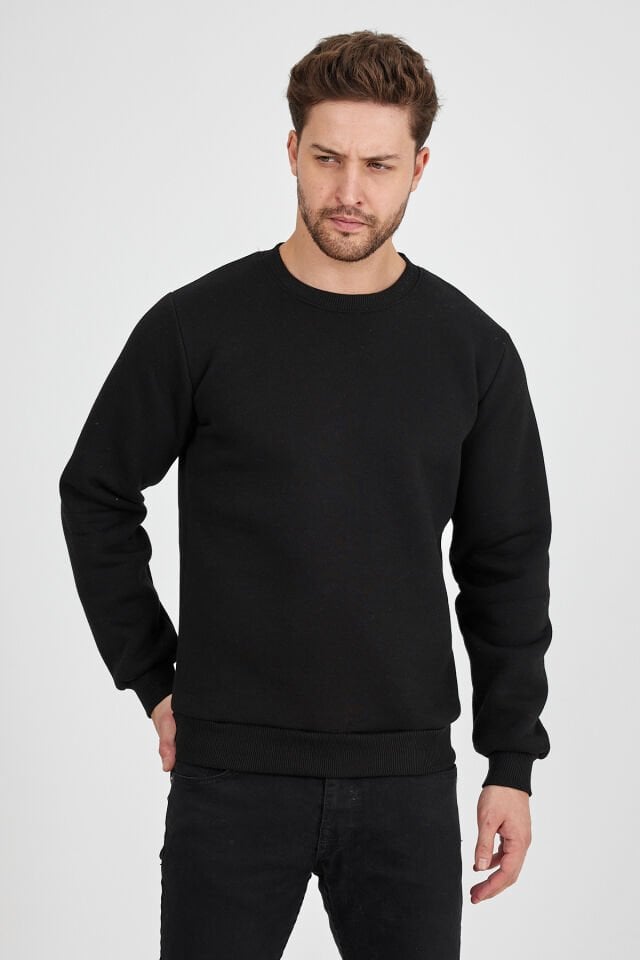 3 İplik Siyah 0 Yaka Sweatshirt