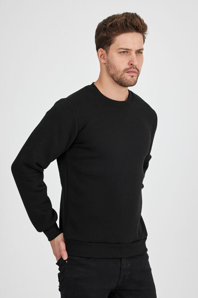 3 İplik Siyah 0 Yaka Sweatshirt