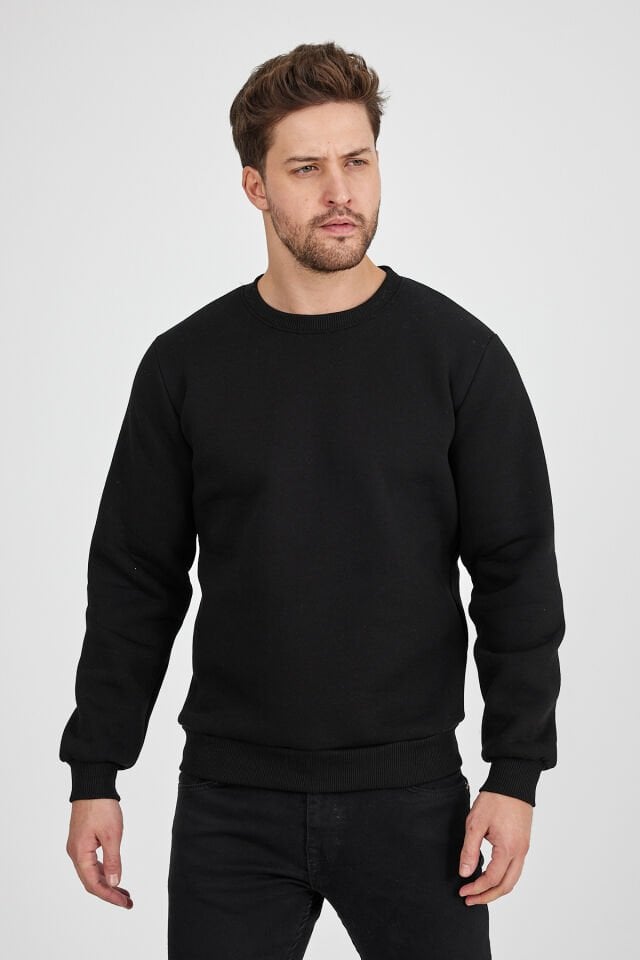 3 İplik Siyah 0 Yaka Sweatshirt