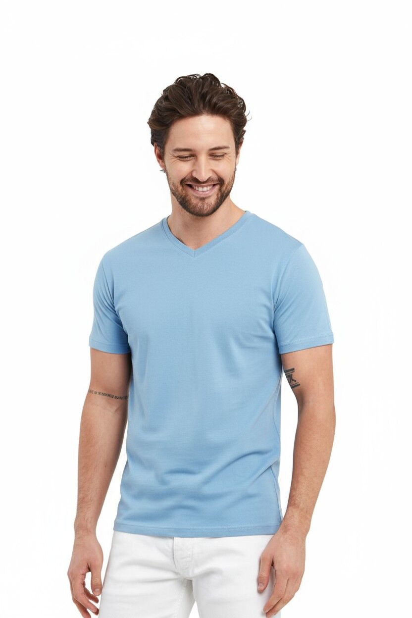 Açık Mavi V Yaka Tişört